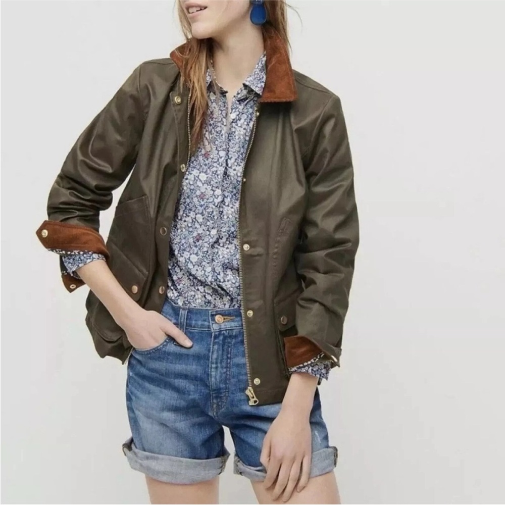 J. Crew Dark Olive Utility Jacket with Brown Accents